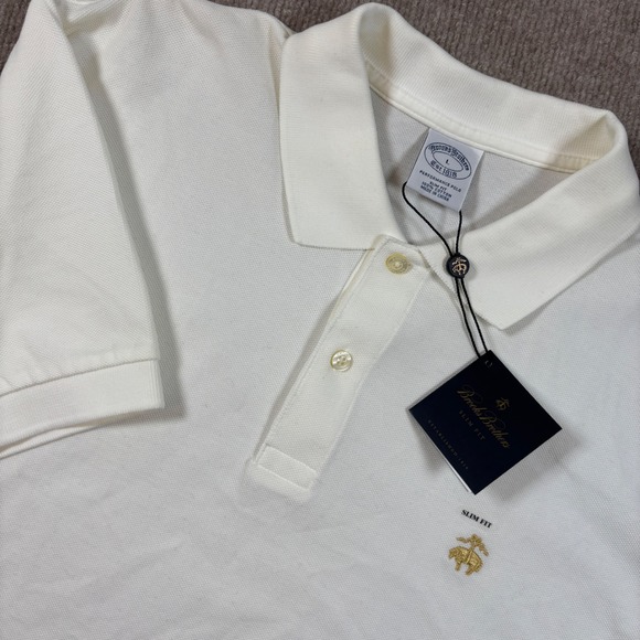 Brooks Brothers 1818 Slim Fit Cream Performance Polo Men's Size Large NWT - Picture 1 of 6